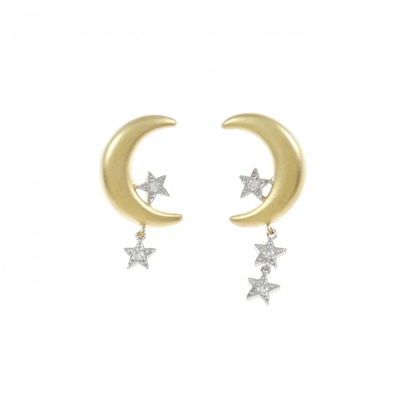 K18YG/PT Moon x Star Diamond Earrings 0.11CT