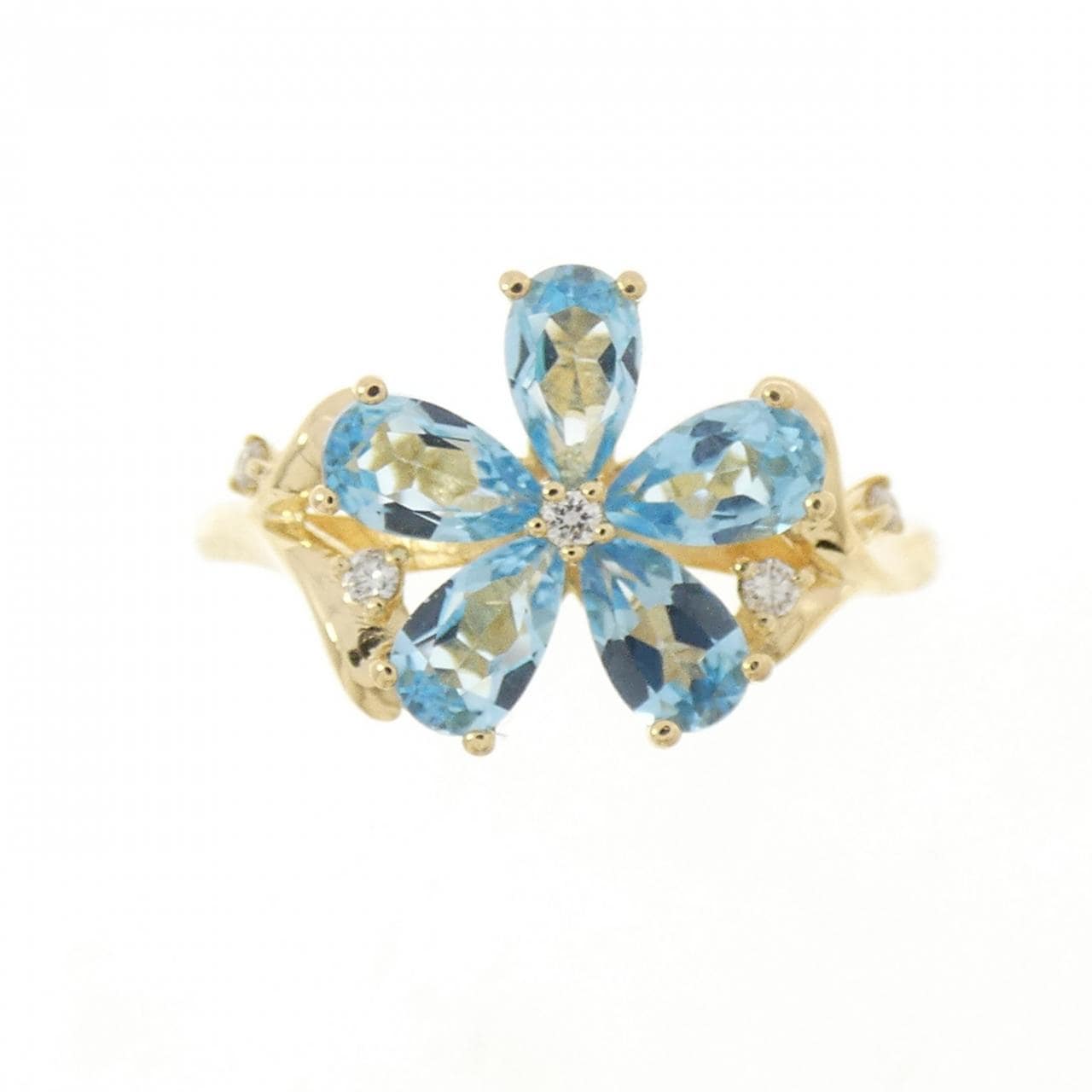 K18YG フラワー ブルートパーズ リング 1.25CT