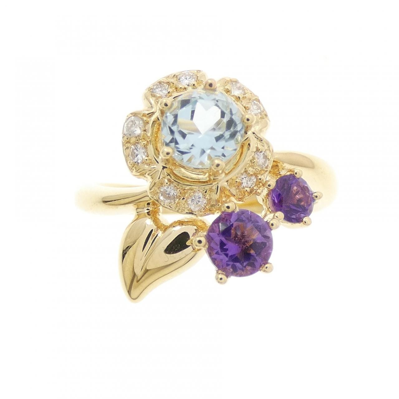 K18YG フラワー カラーストーン リング