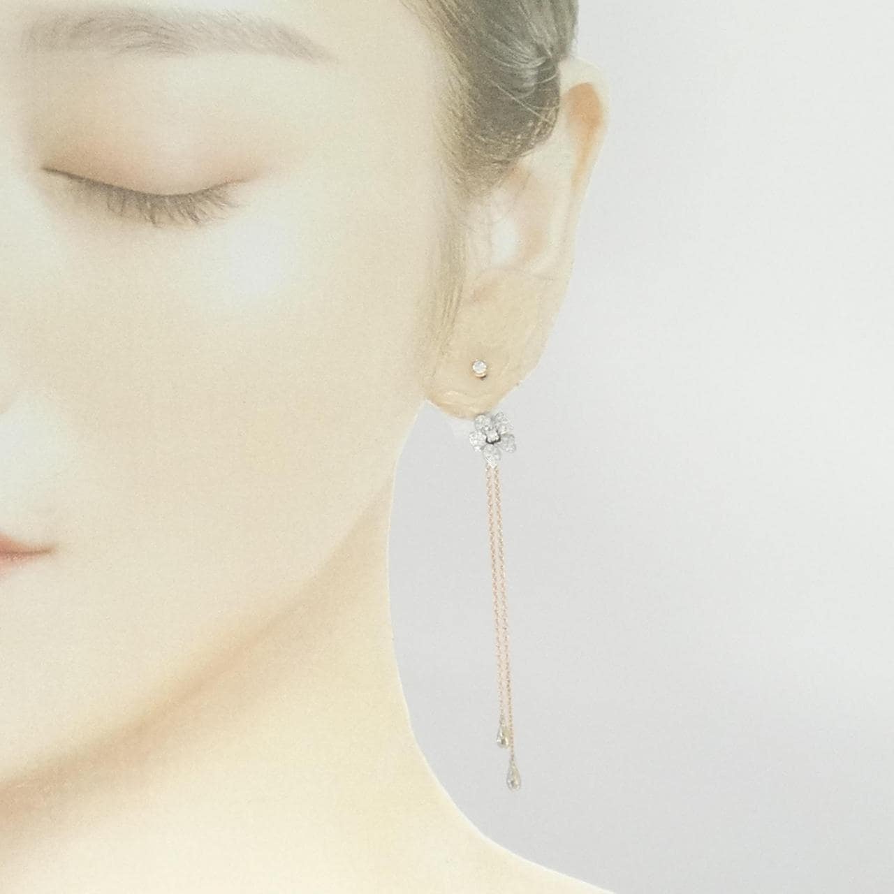 K18PG/K18WG フラワー ダイヤモンド ピアス 0.58CT