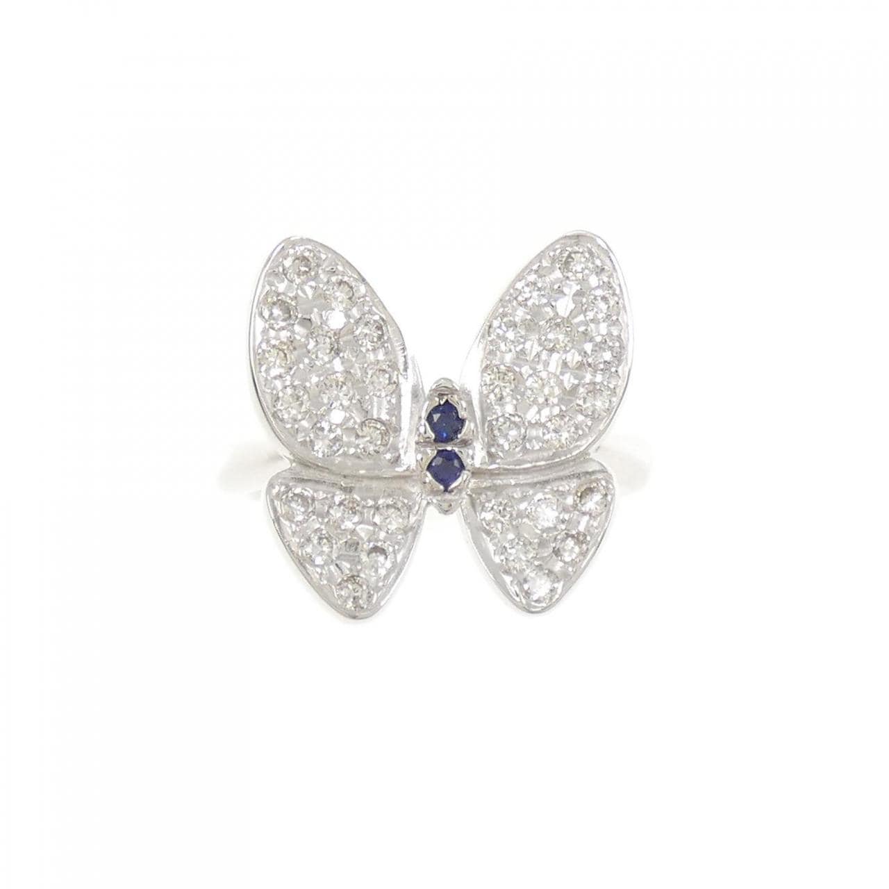 K18WG バタフライ サファイヤ リング 0.05CT