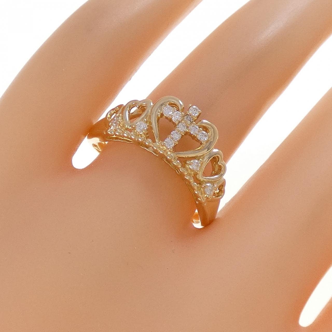 K18YG ティアラ×クロス ダイヤモンド リング 0.14CT
