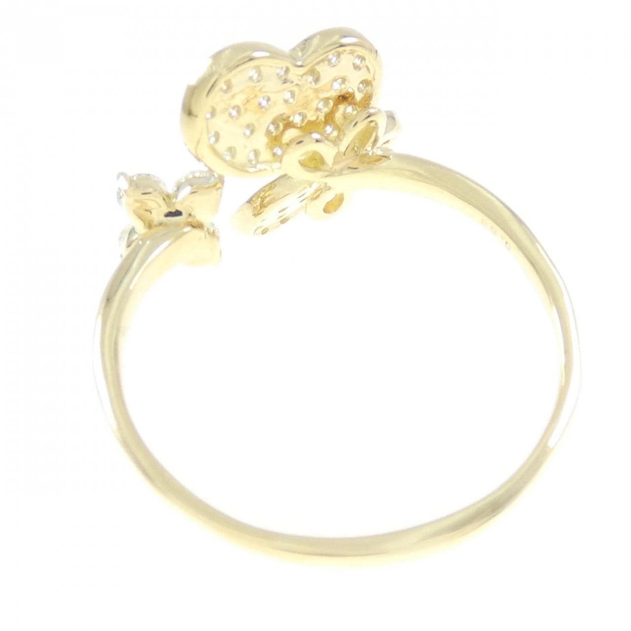 K18YG バタフライ×フラワー ダイヤモンド リング 0.55CT