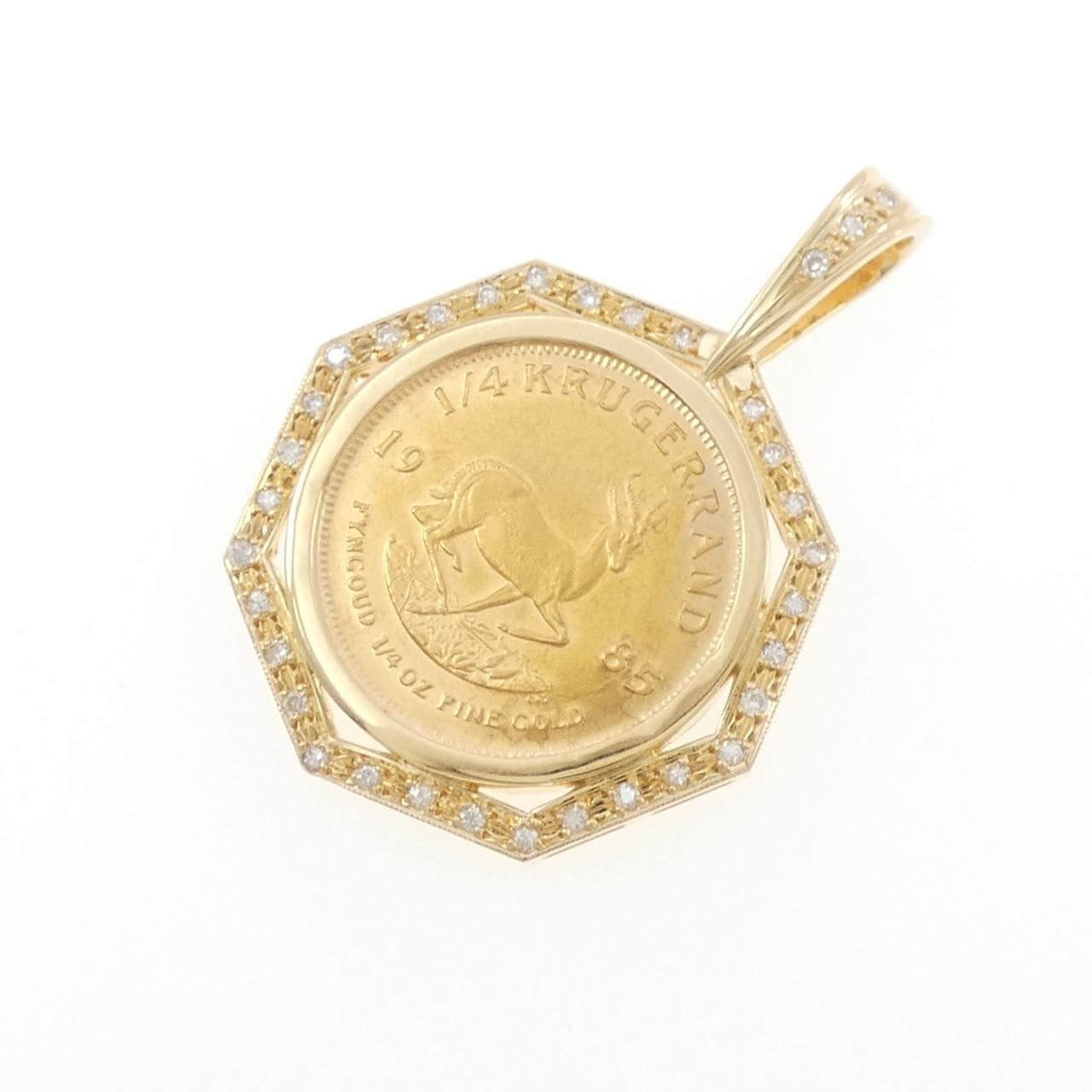 K18YG(枠) ダイヤモンド コイン ペンダント 0.37CT