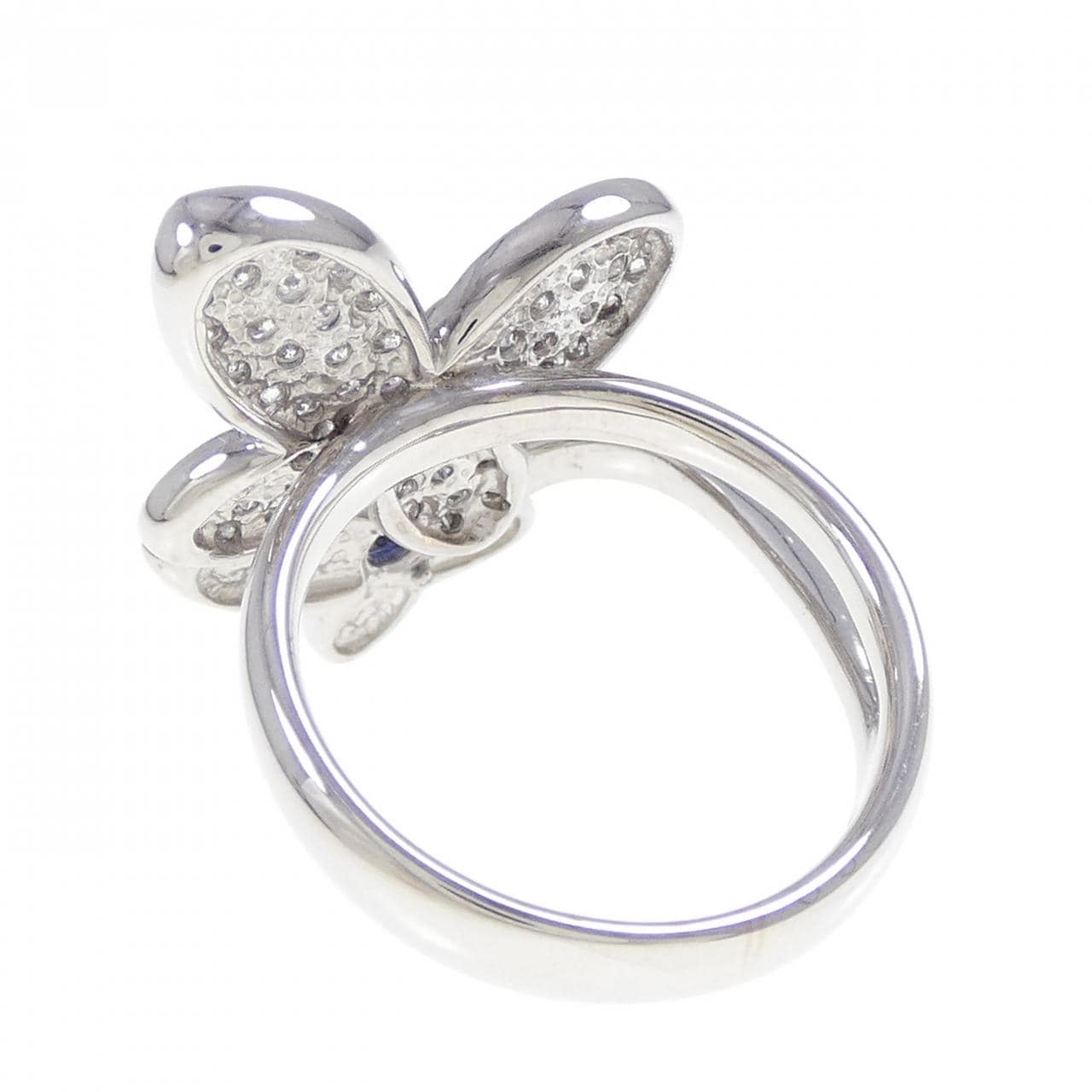 K18WG バタフライ サファイヤ リング 0.50CT