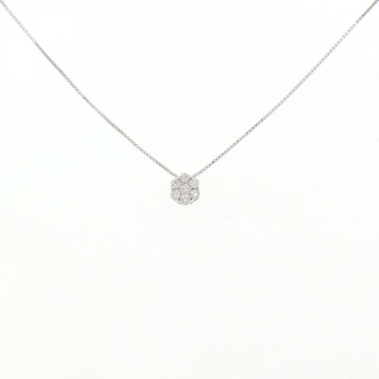 K10WG フラワー ダイヤモンド ネックレス 0.10CT