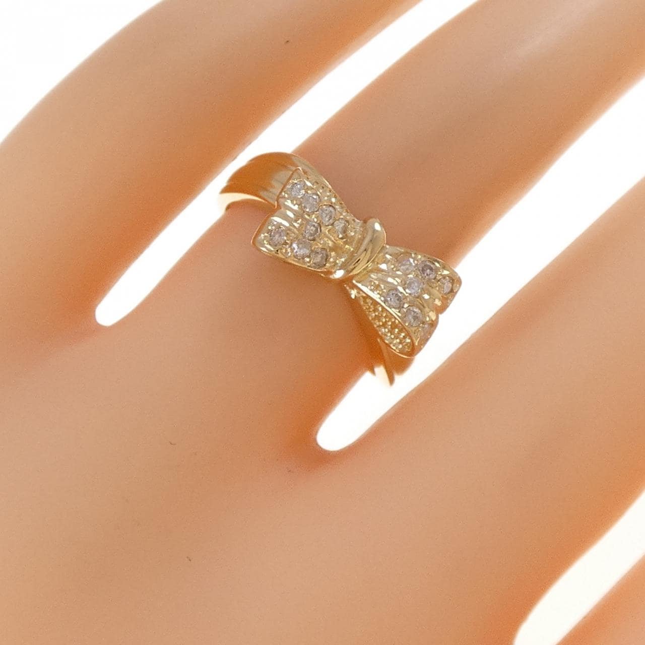 K18YG リボン ダイヤモンド リング 0.15CT