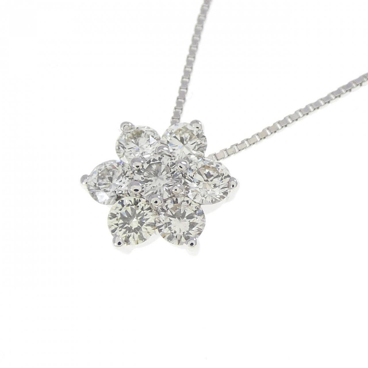 K18WG フラワー ダイヤモンド ネックレス 0.50CT