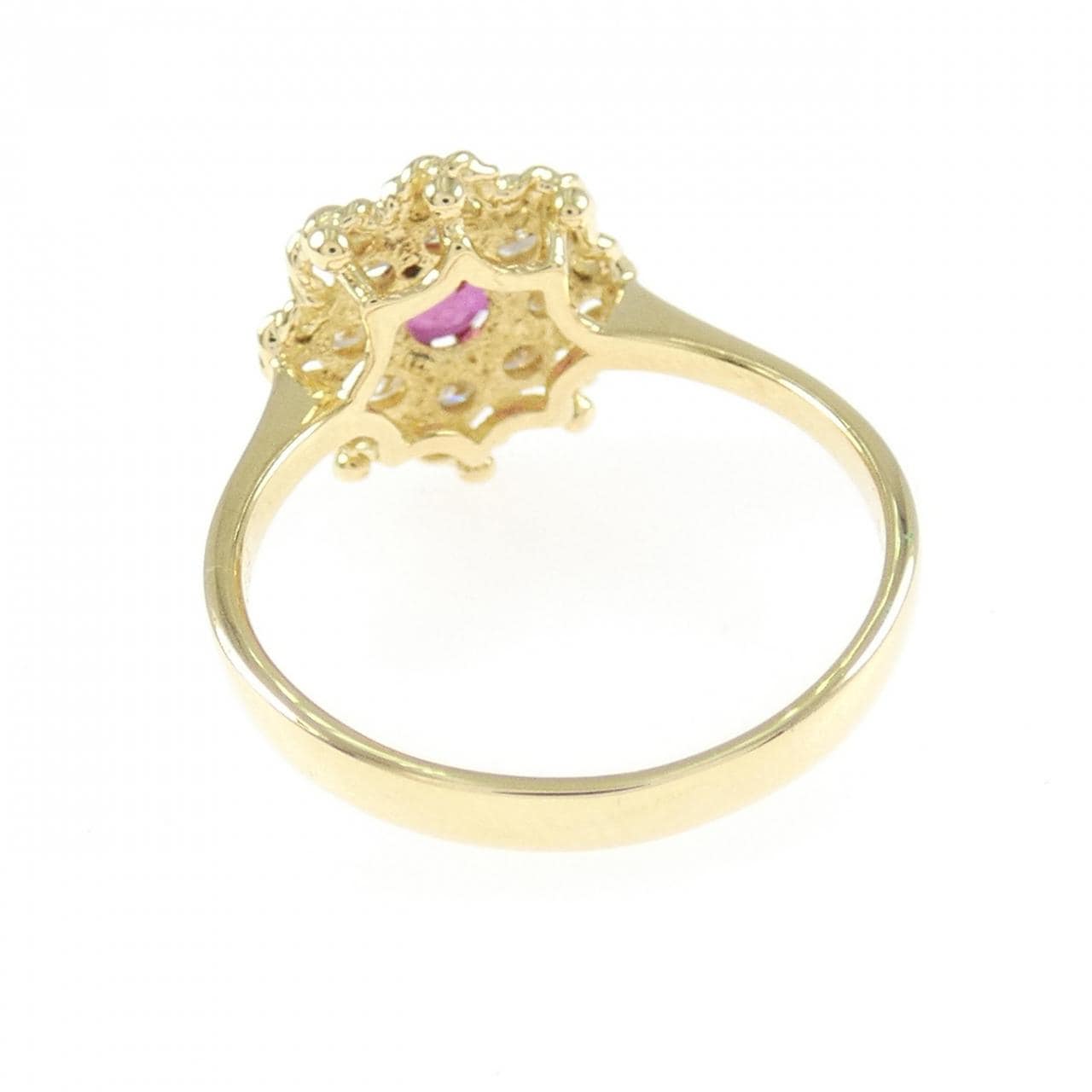 K18YG フラワー ルビー リング 0.28CT