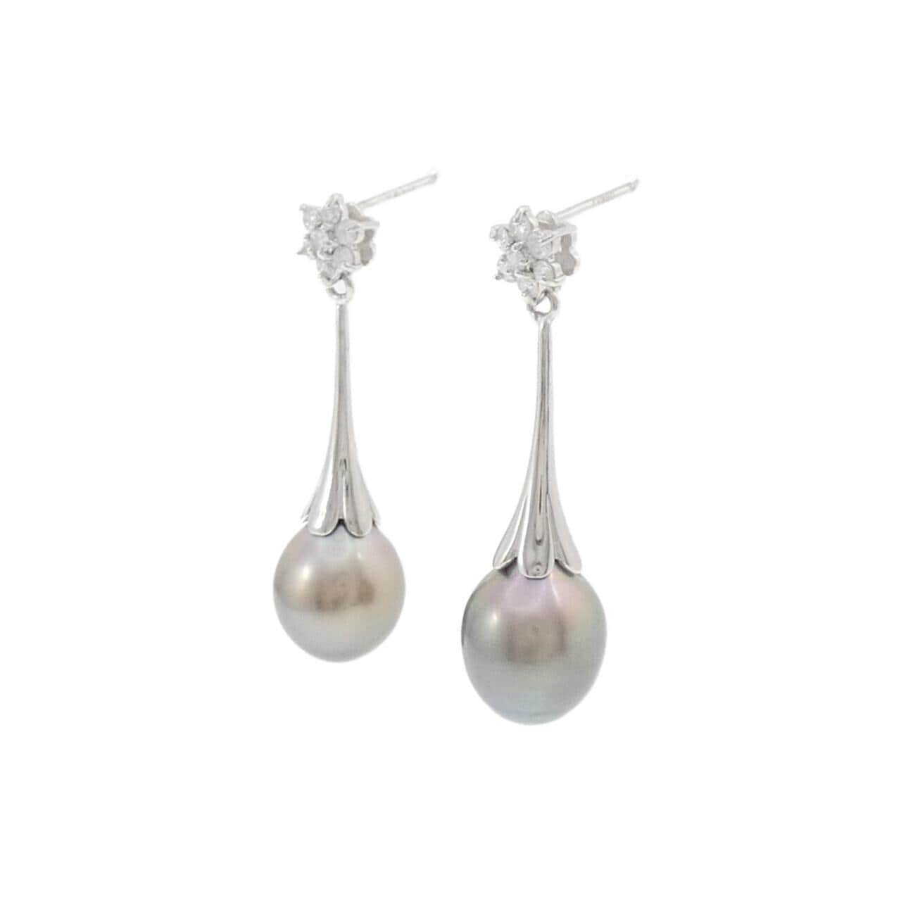 PT900 フラワー 黒蝶パール ピアス