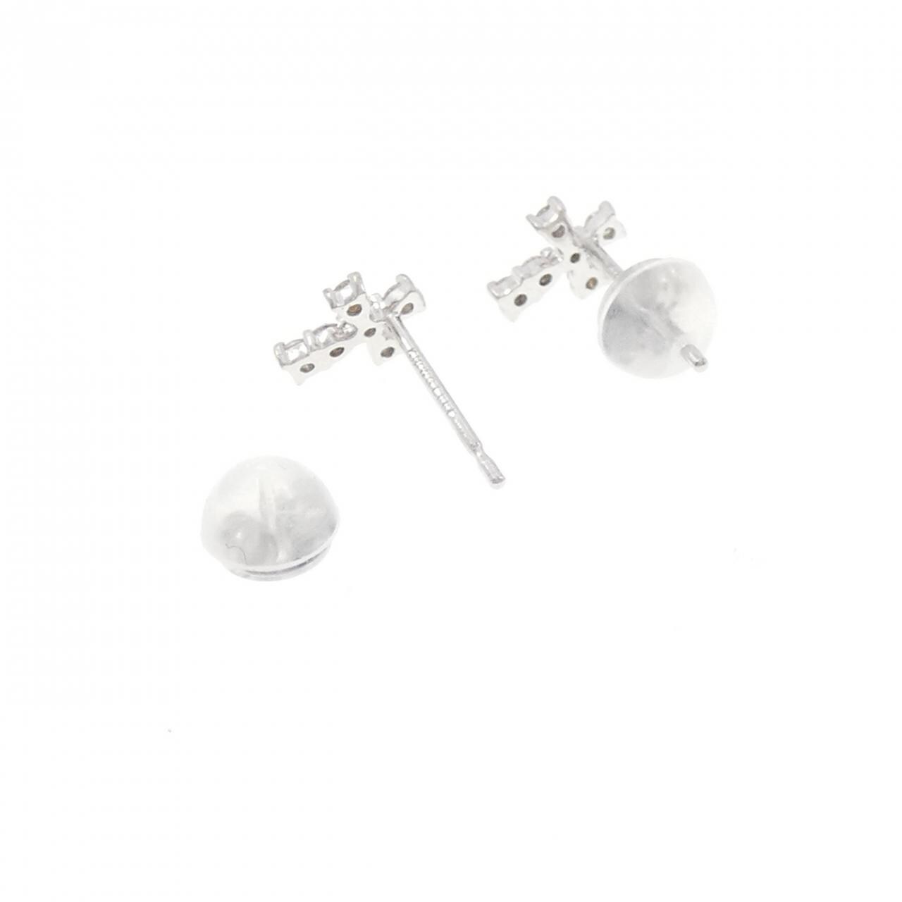 K18WG クロス ダイヤモンド ピアス 0.12CT
