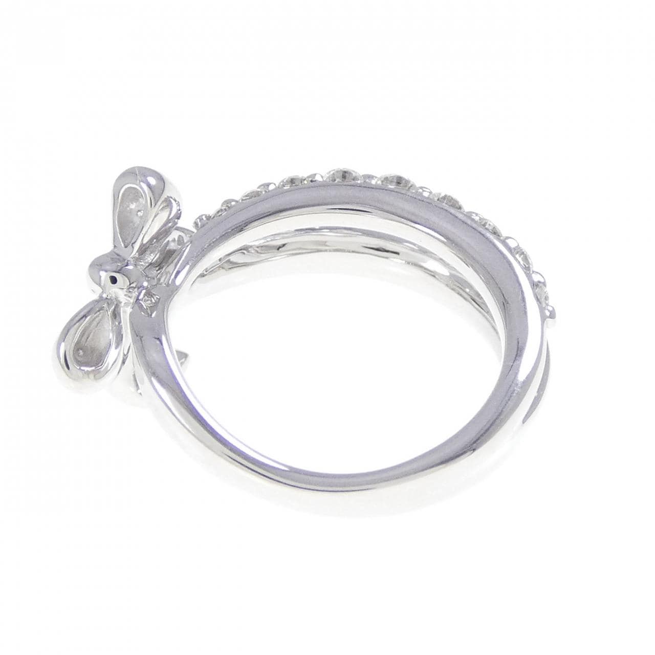 K18WG リボン ダイヤモンド ピンキー リング 0.24CT