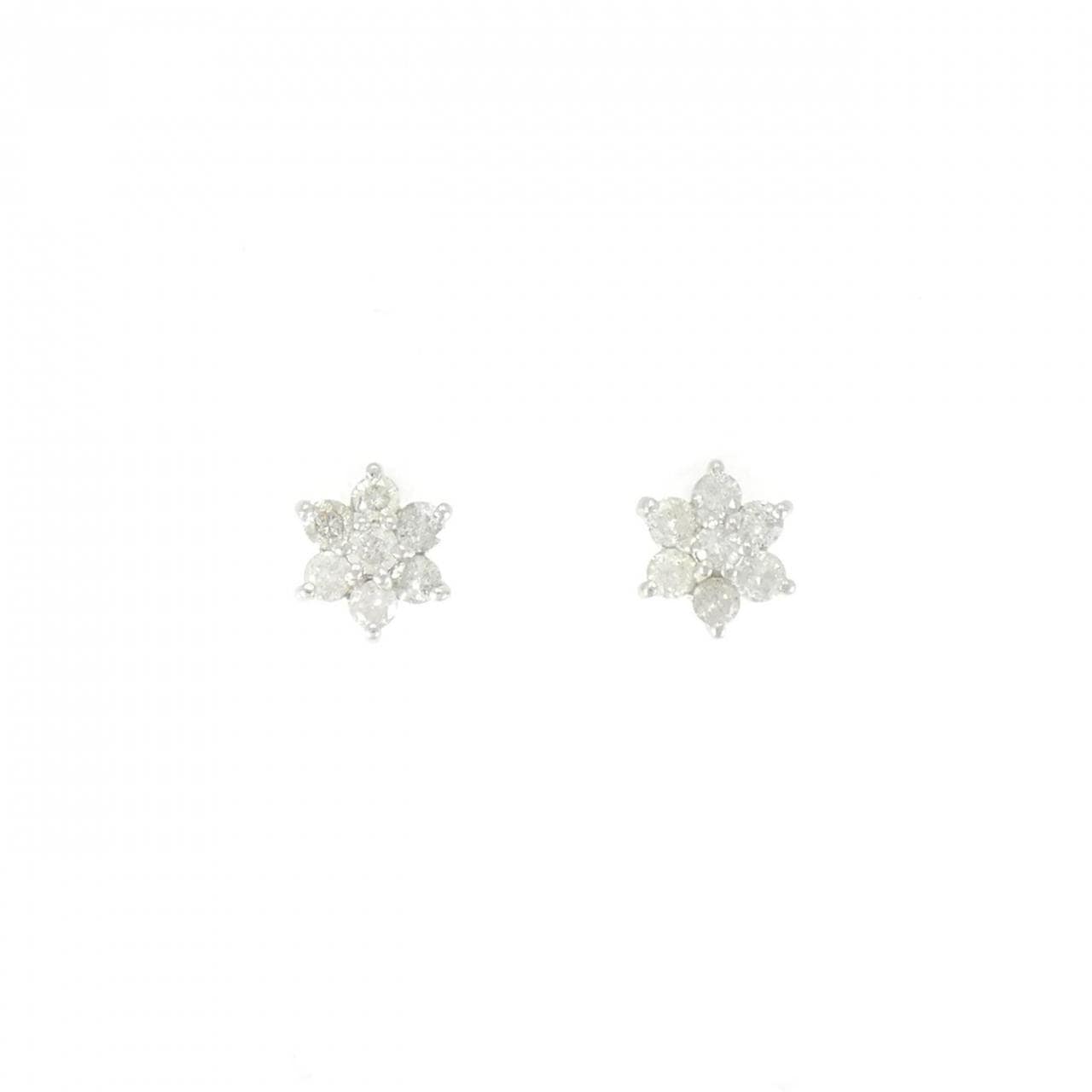 K18WG フラワー ダイヤモンド ピアス 0.50CT