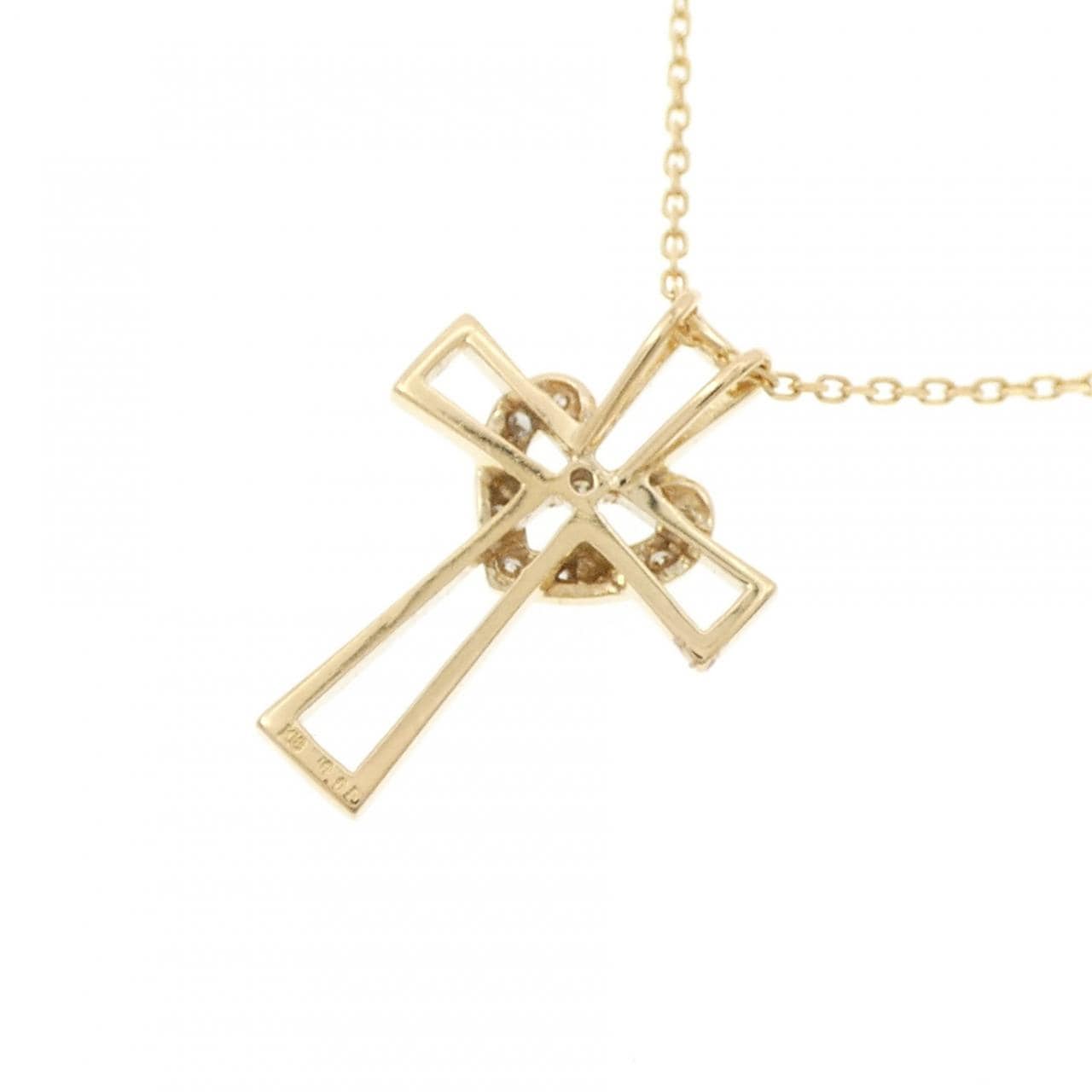 K18YG クロス×ハート ダイヤモンド ネックレス 0.05CT