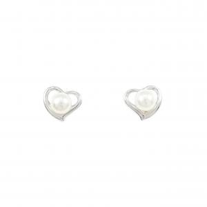 K18WG ハート アコヤパール ピアス 4.1mm