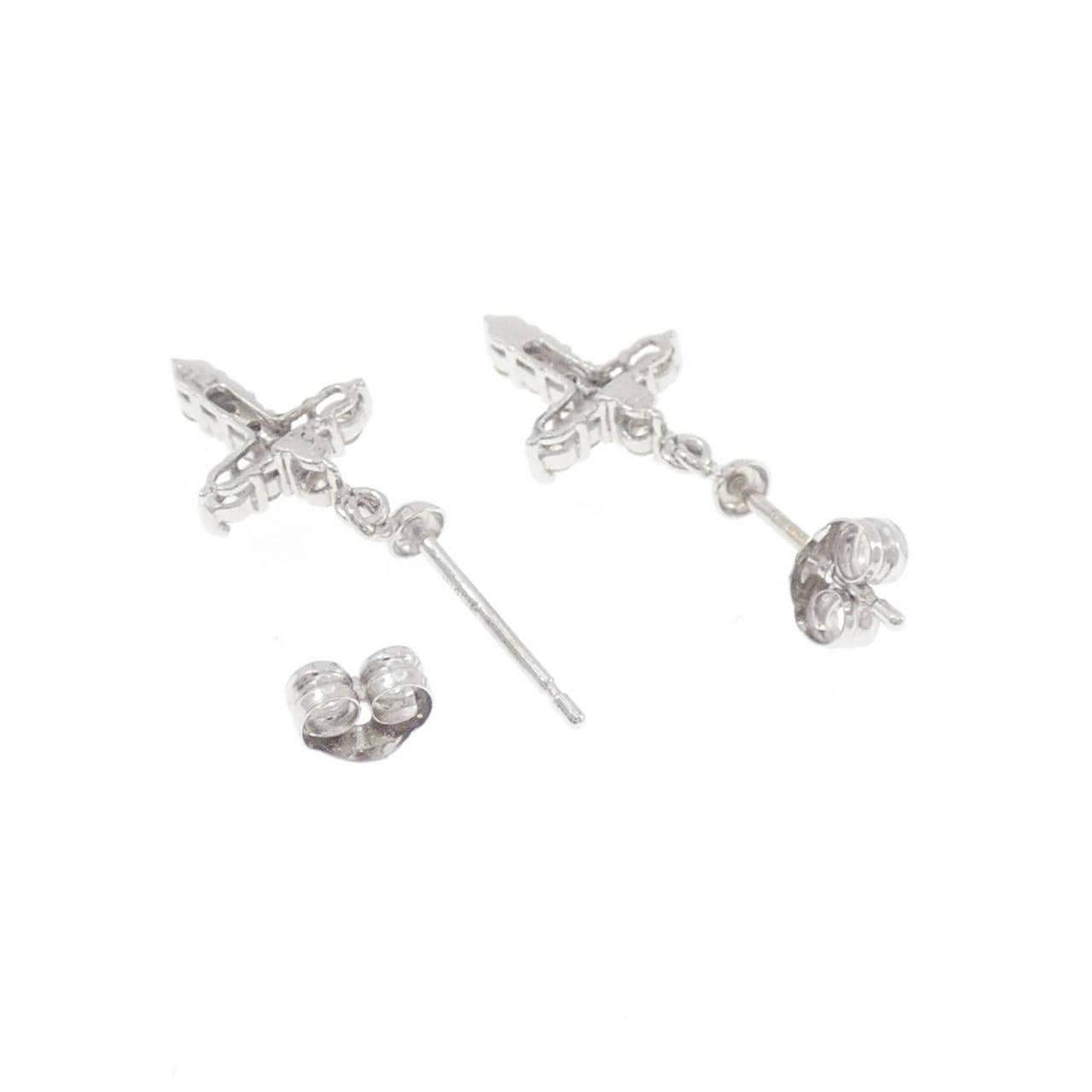 K18WG クロス ダイヤモンド ピアス 0.20CT