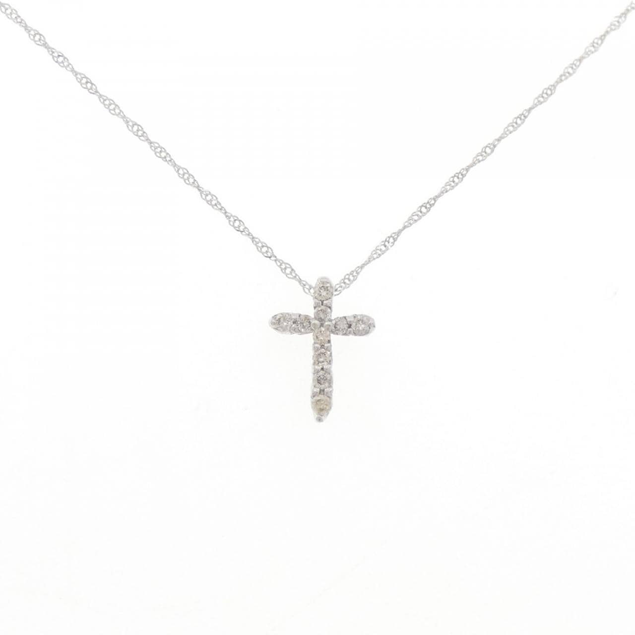 K14WG クロス ダイヤモンド ネックレス 0.15CT