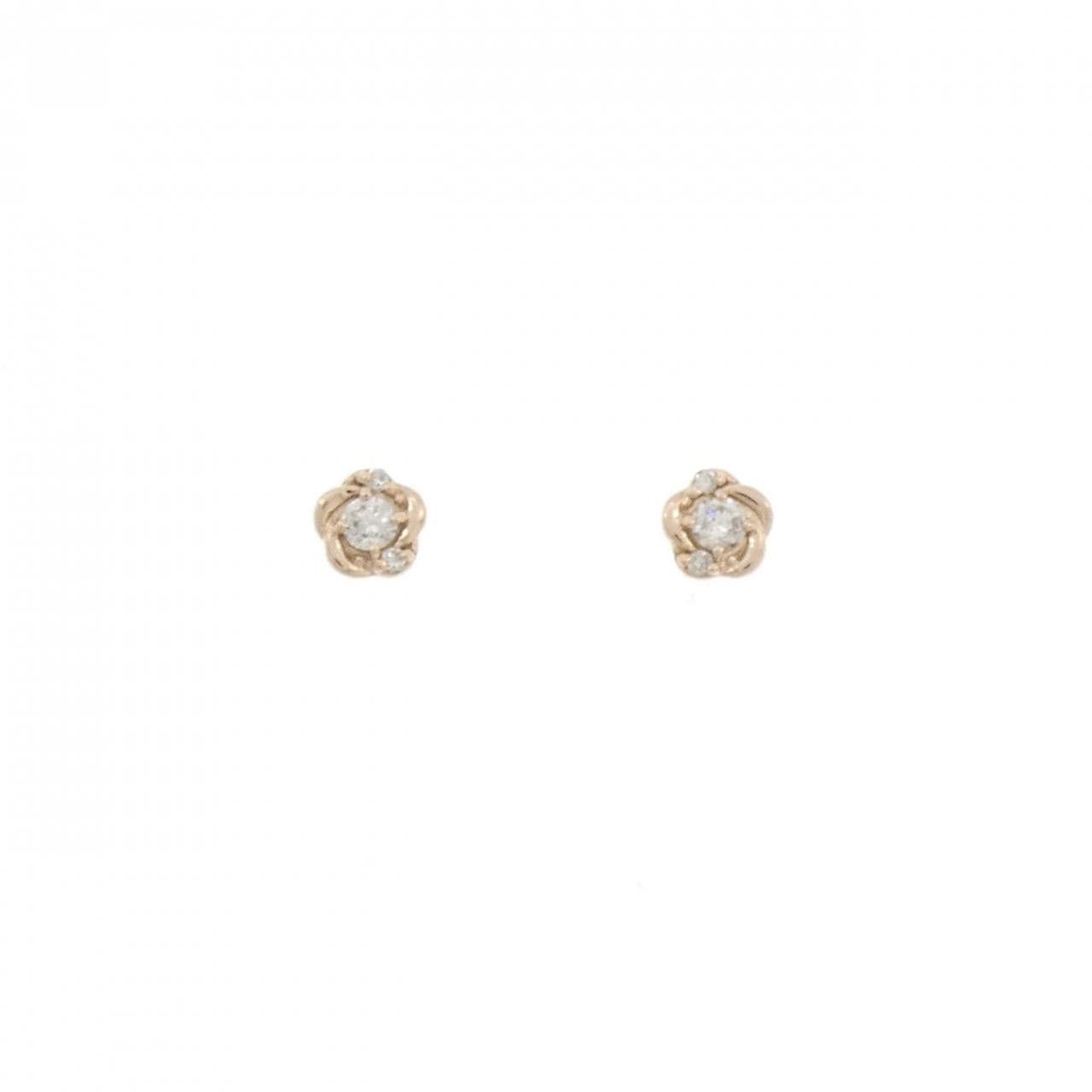 K18PG フラワー ダイヤモンド ピアス 0.12CT