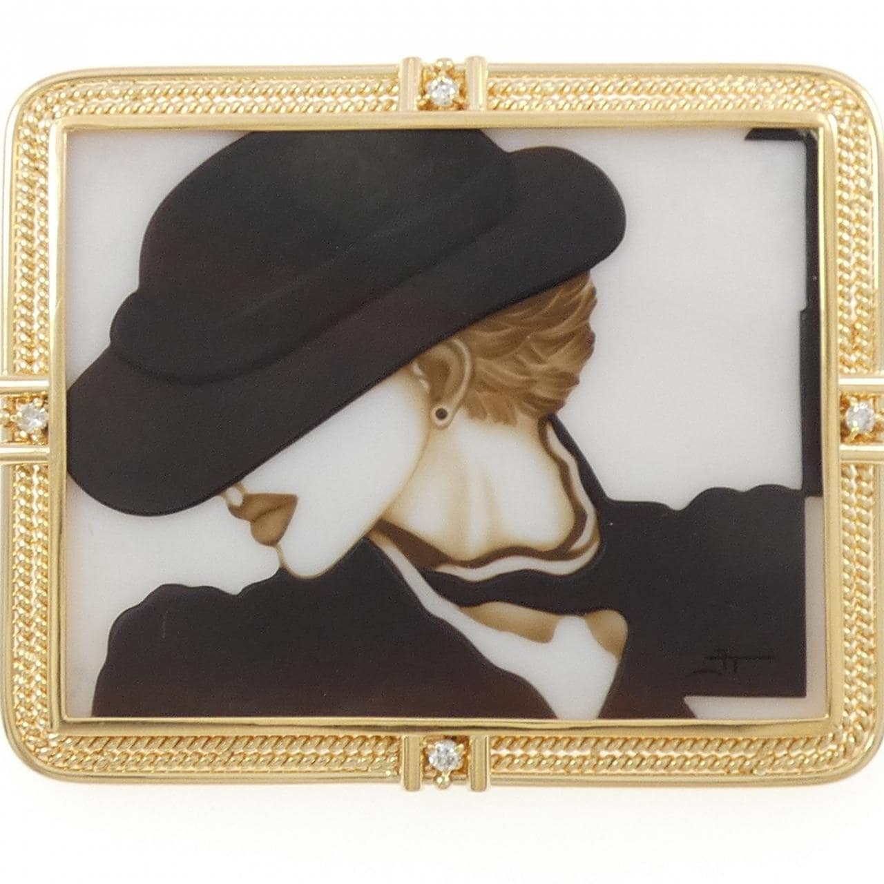 K18YG メノウカメオ ブローチ