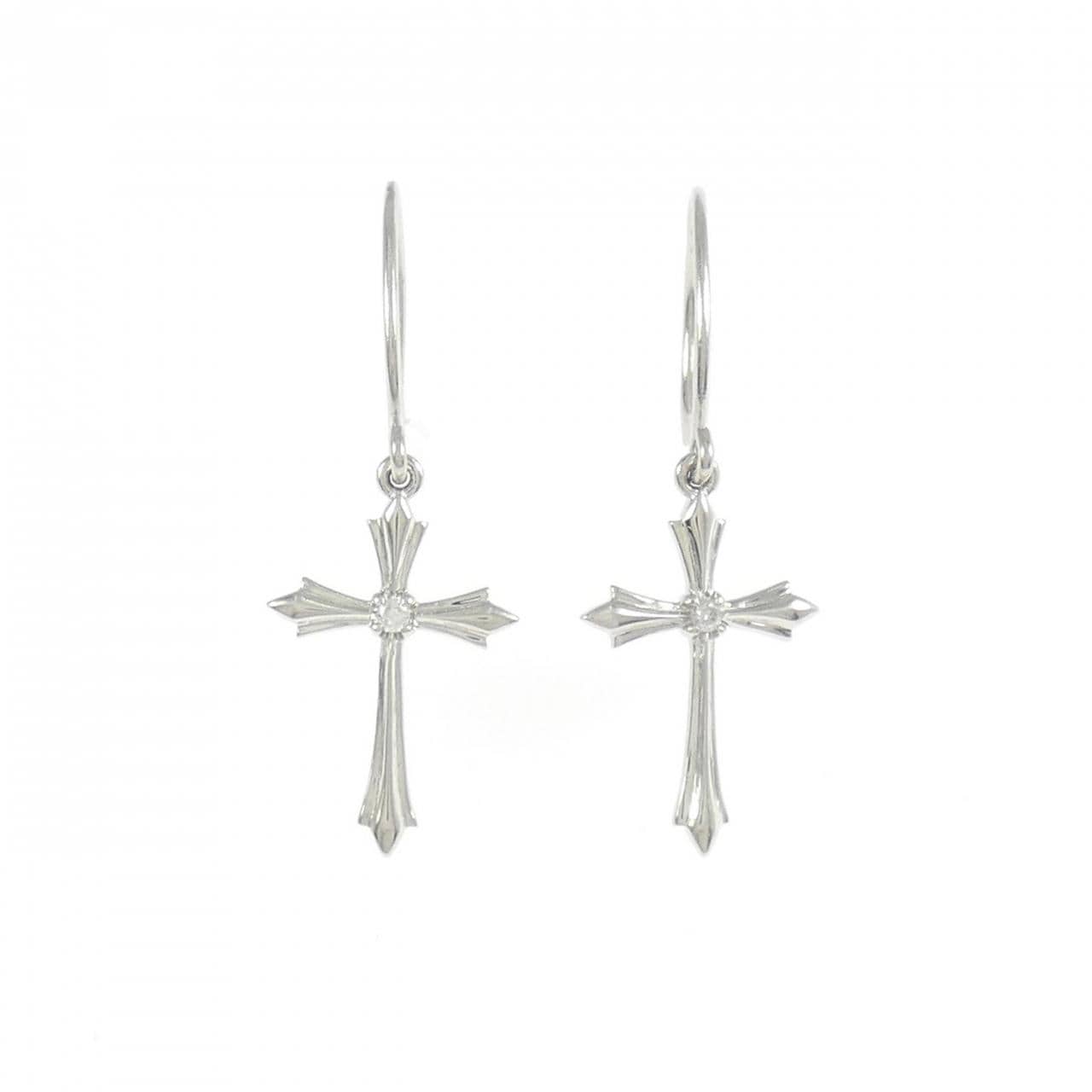 PT950 クロス ダイヤモンド ピアス 0.02CT