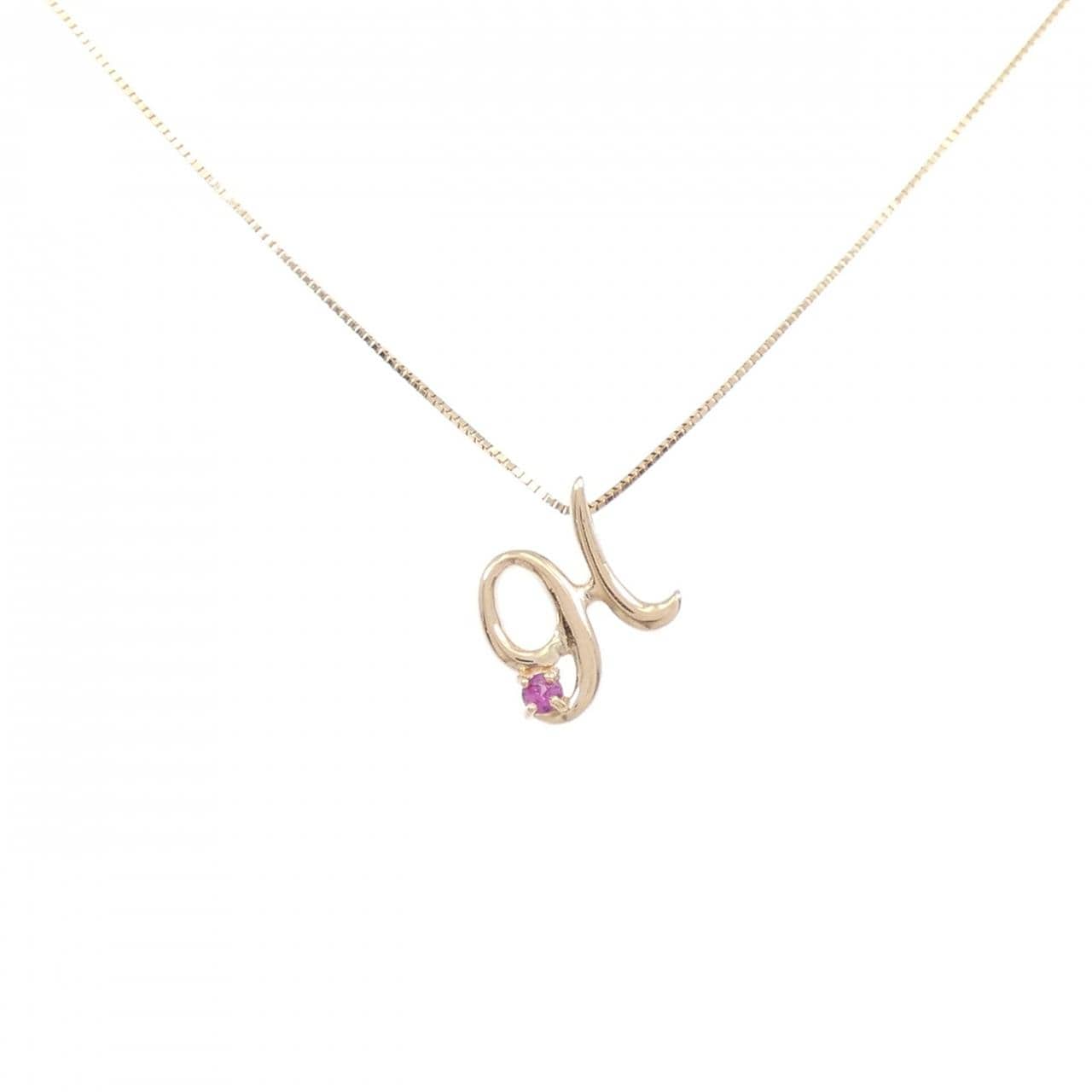 K10PG イニシャルH ルビー ネックレス