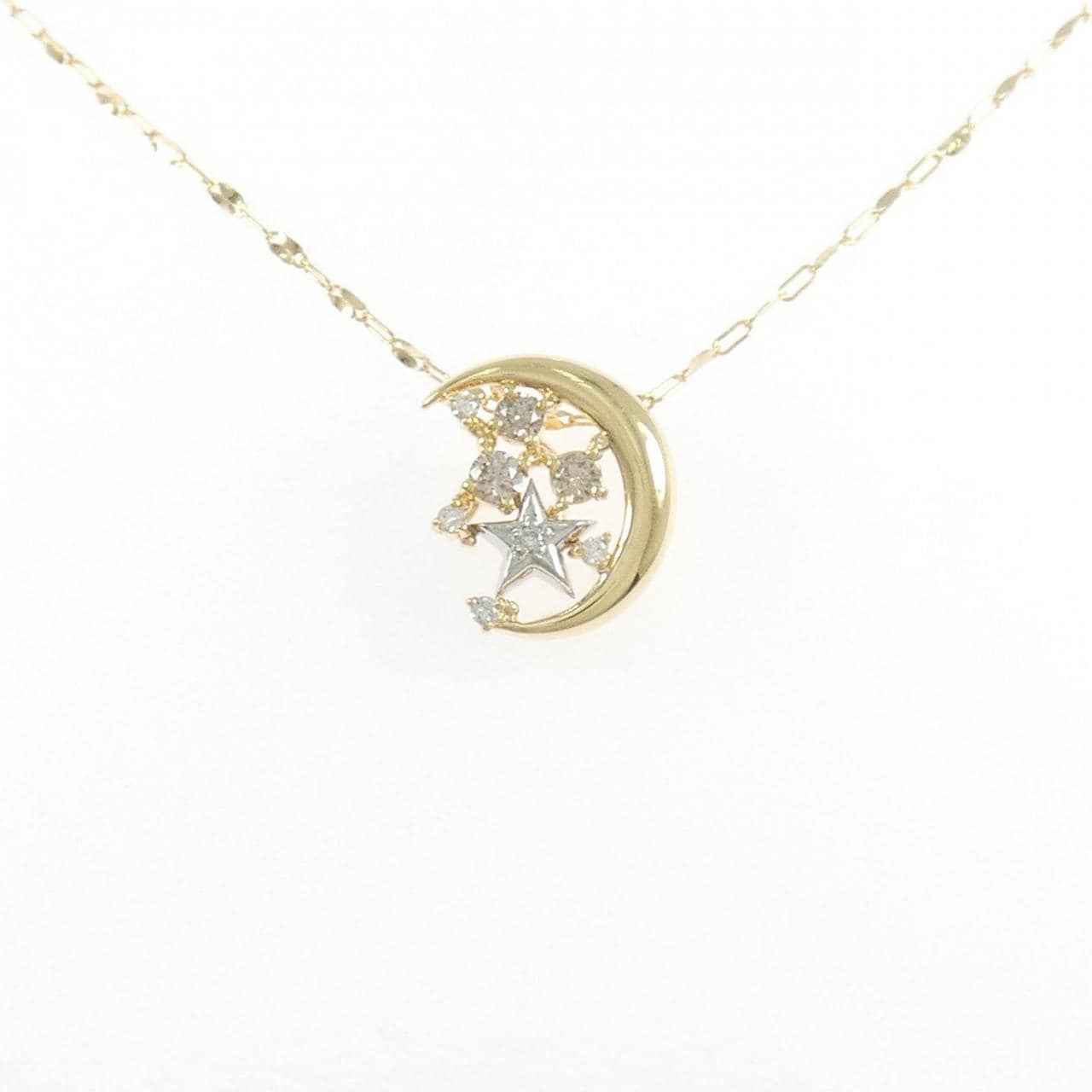 K18YG/PT900 ムーン×スター ダイヤモンド ネックレス 0.20CT