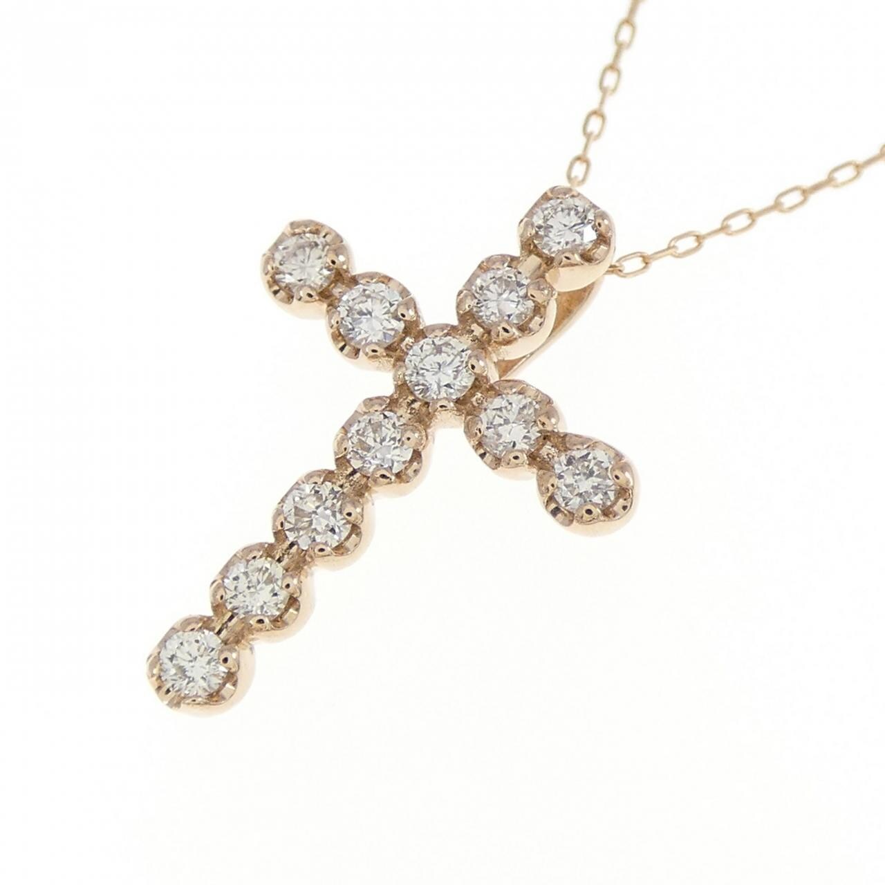 K18PG クロス ダイヤモンド ネックレス 0.20CT