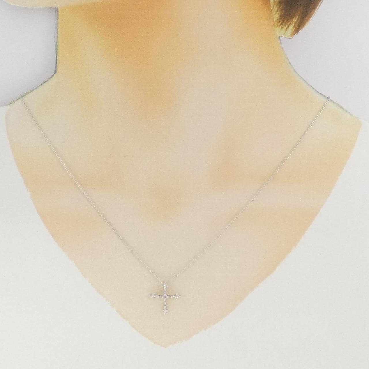 K18WG クロス ピンクダイヤモンド ネックレス 0.05CT