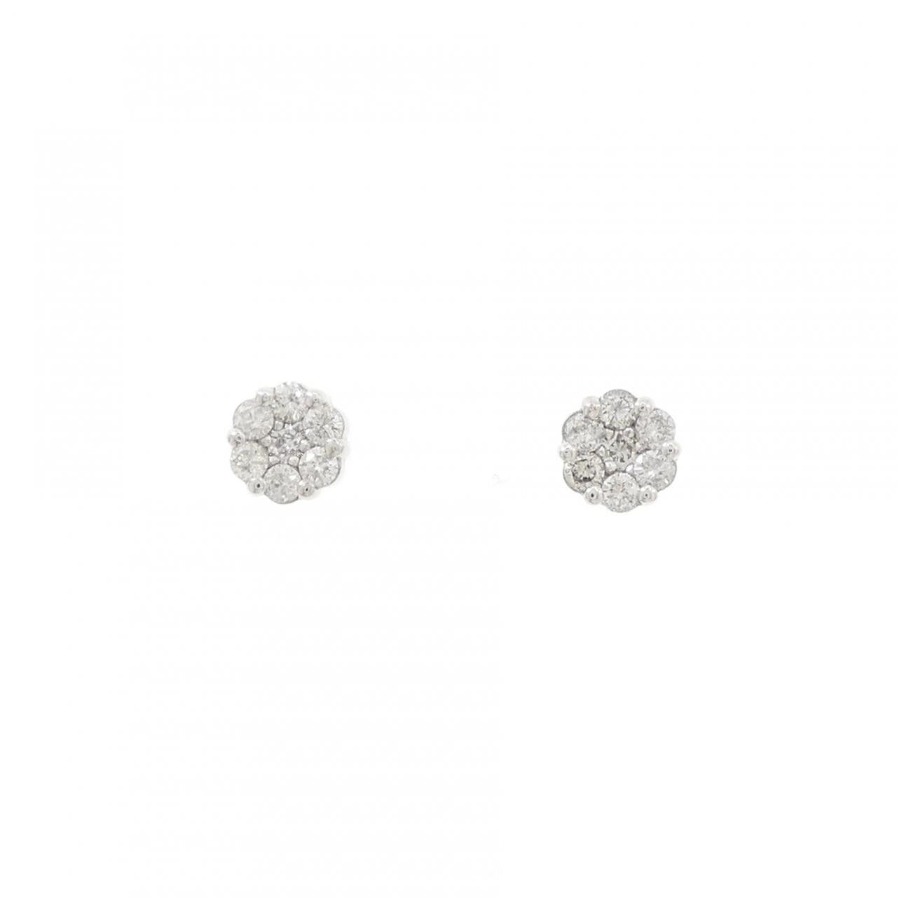 K18WG フラワー ダイヤモンド ピアス 0.30CT