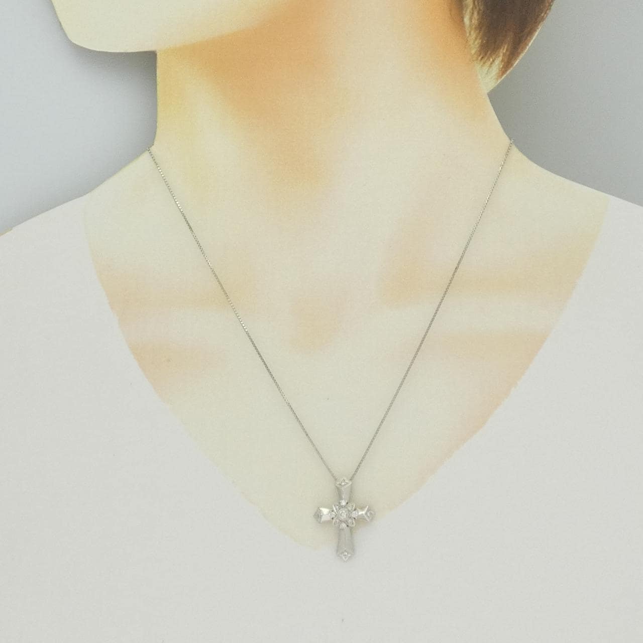 PT900/PT850 クロス ダイヤモンド ネックレス 0.24CT