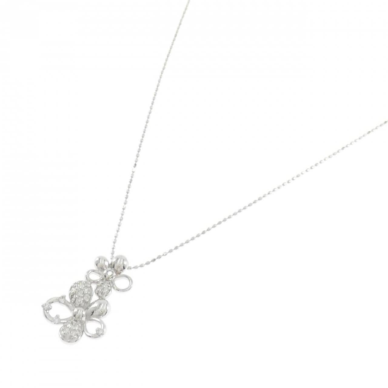 K18WG フラワー ダイヤモンド ネックレス 0.15CT