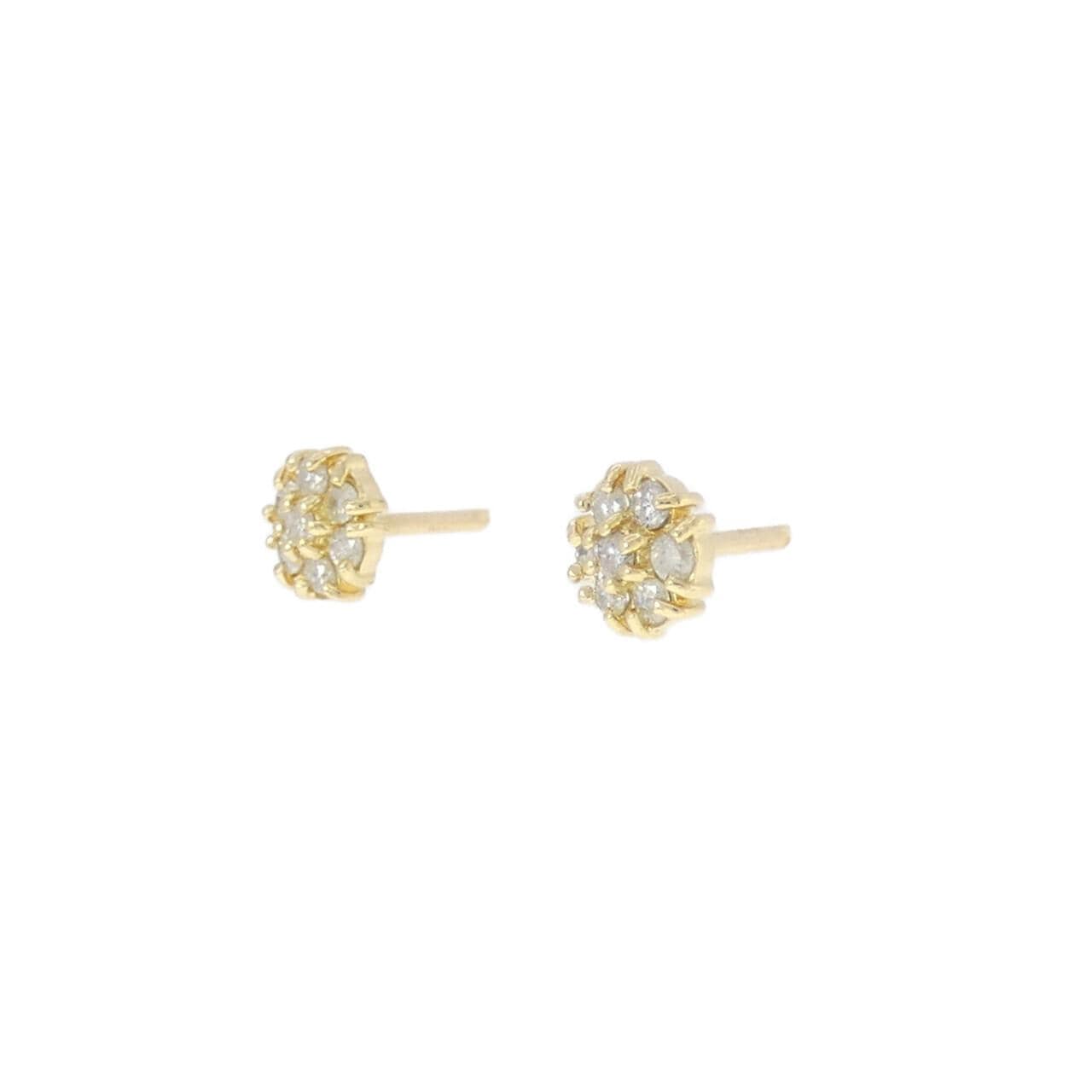 K18YG フラワー ダイヤモンド ピアス 0.20CT