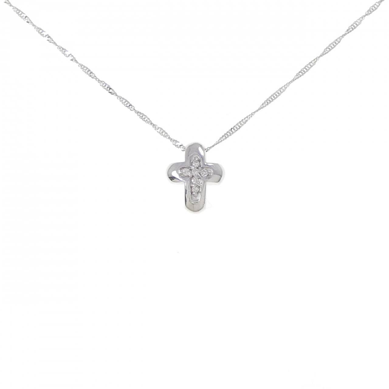 K18WG クロス ダイヤモンド ネックレス 0.03CT