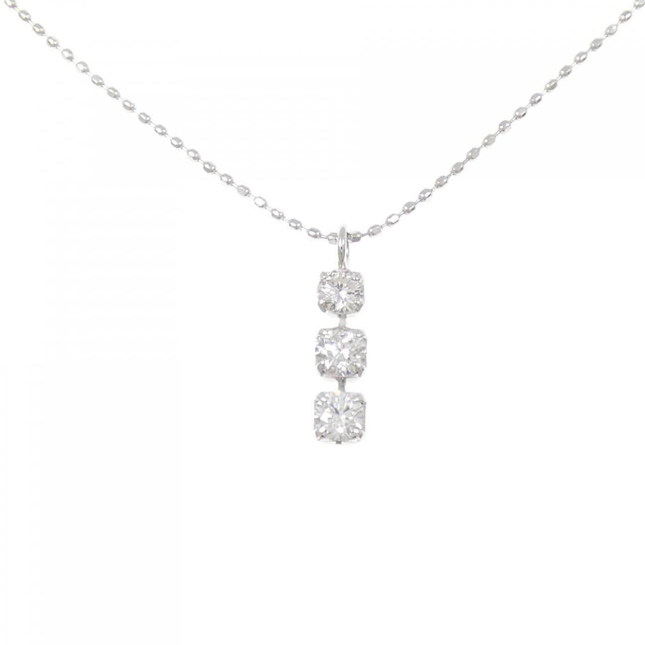 K18WG スリーストーン ダイヤモンド ネックレス 0.31CT