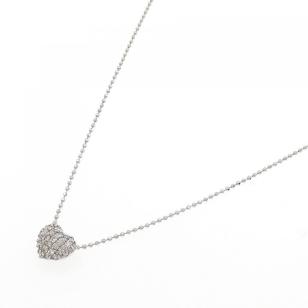 K18WG ハート パヴェ ダイヤモンド ネックレス 0.25CT