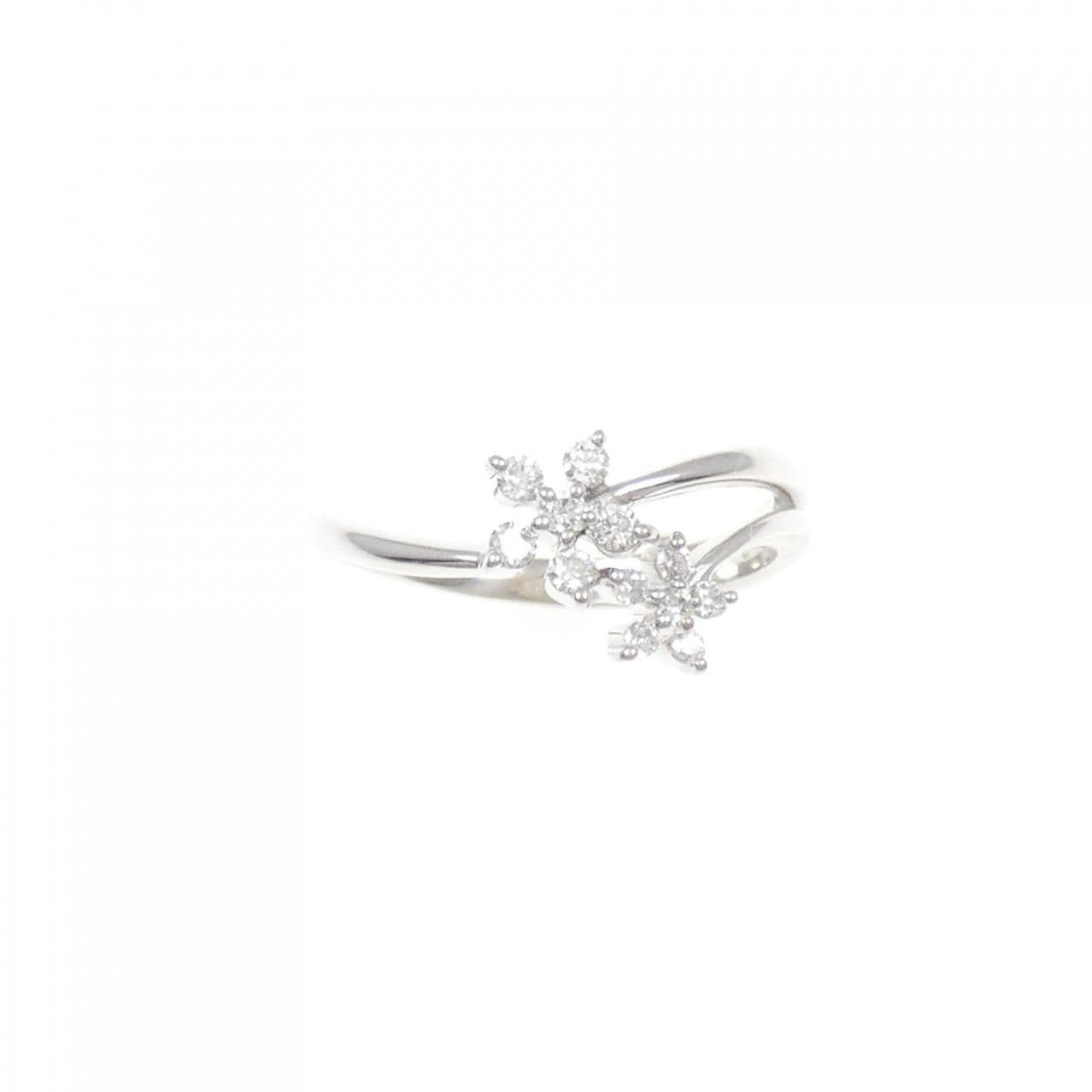 K18WG フラワー ダイヤモンド リング 0.15CT