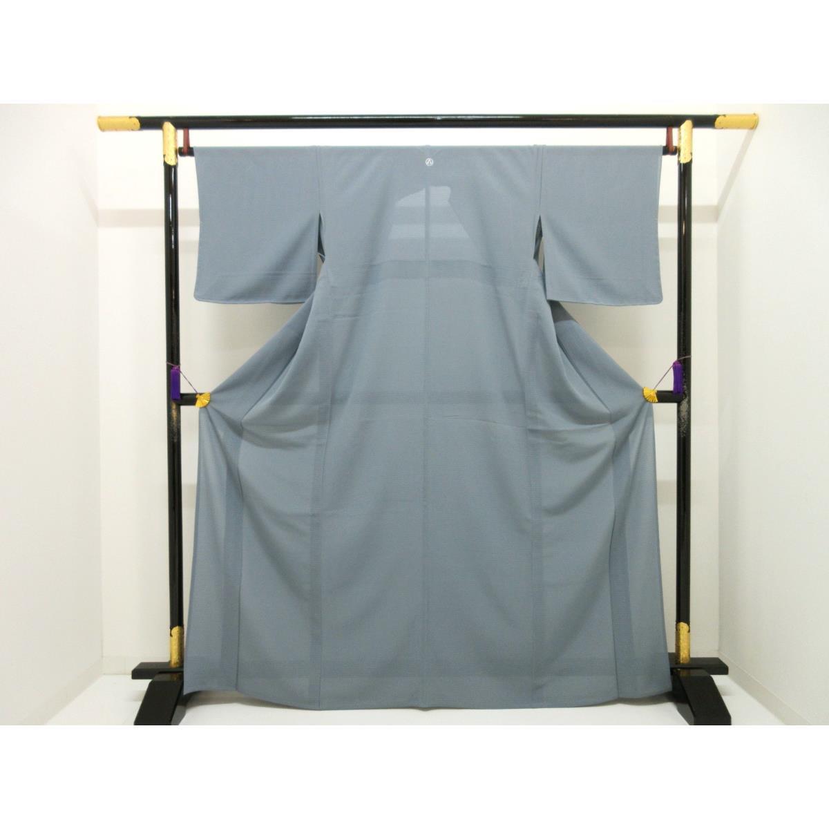 【未使用品】単衣　絽ちりめん色無地　丸に三ツ鱗