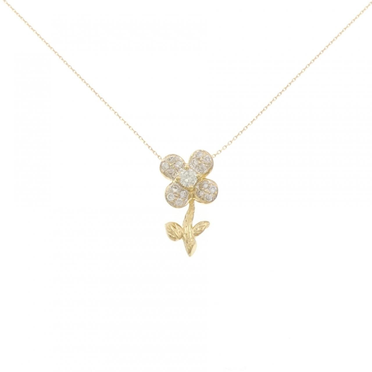 K18YG フラワー ダイヤモンド ネックレス 0.18CT