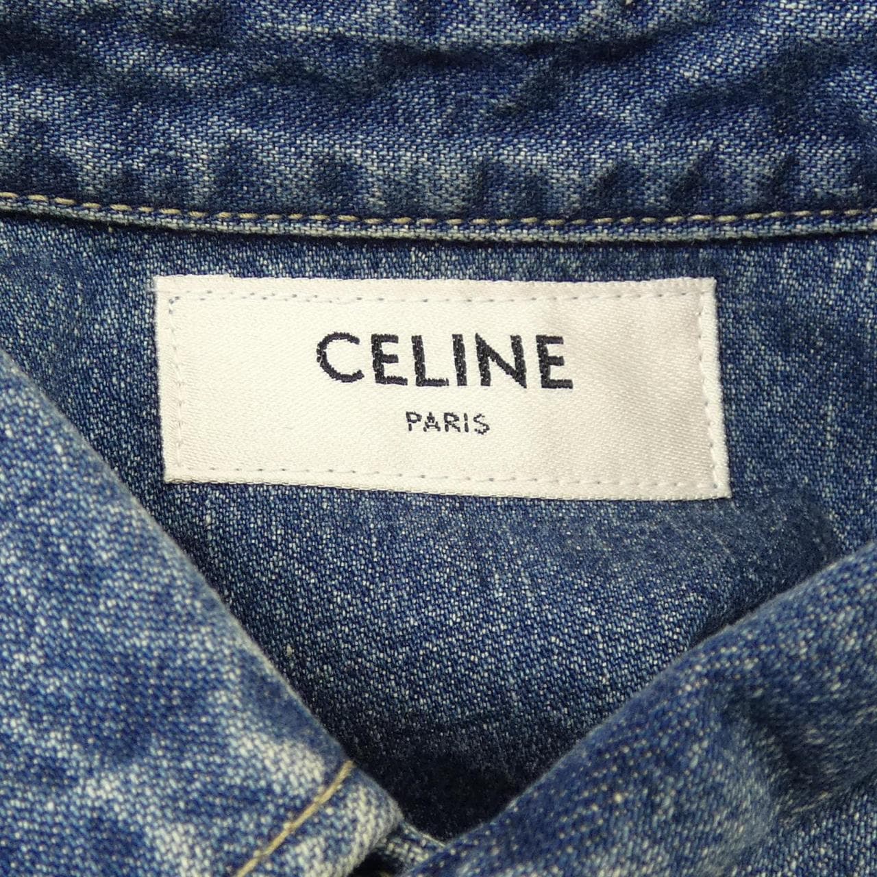 セリーヌ CELINE ユニオンオーシャンウォッシュデニム クロップドシャツ トリオンフ 2T187459N シャツ