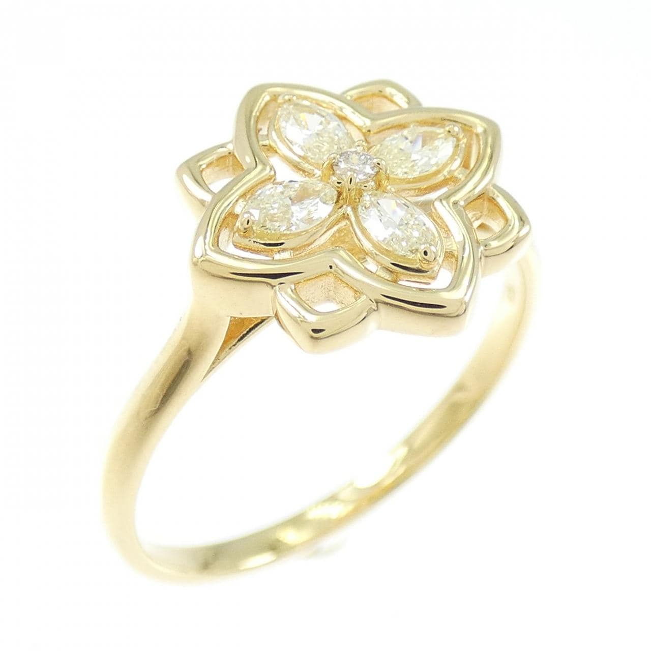 【新品】K18YG フラワー ダイヤモンド リング 0.20CT