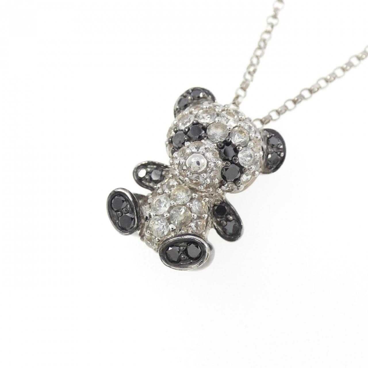 K18WG/K18BG/750WG パンダ ホワイトサファイヤ ネックレス 0.60CT