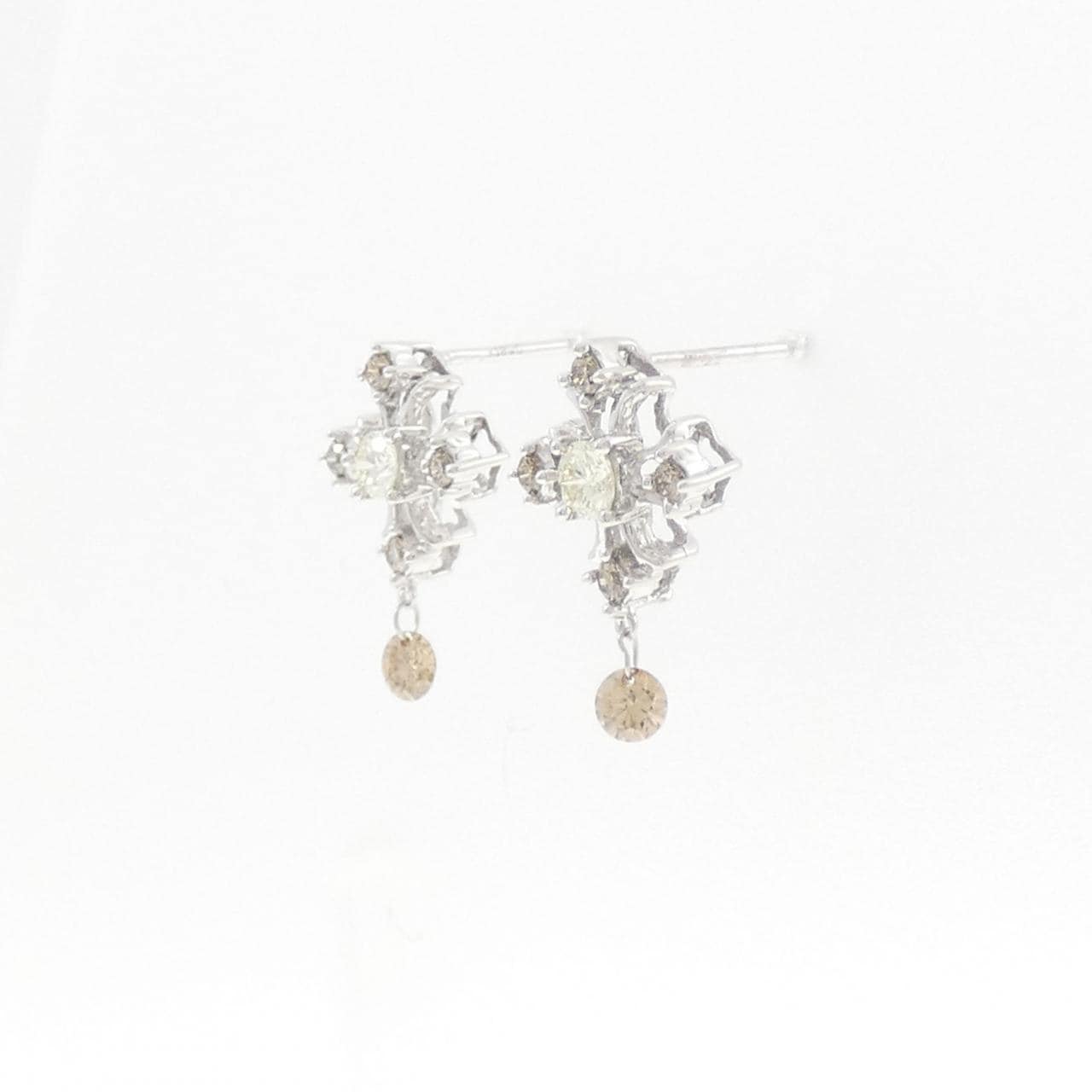 K18WG Cross Diamond Earrings