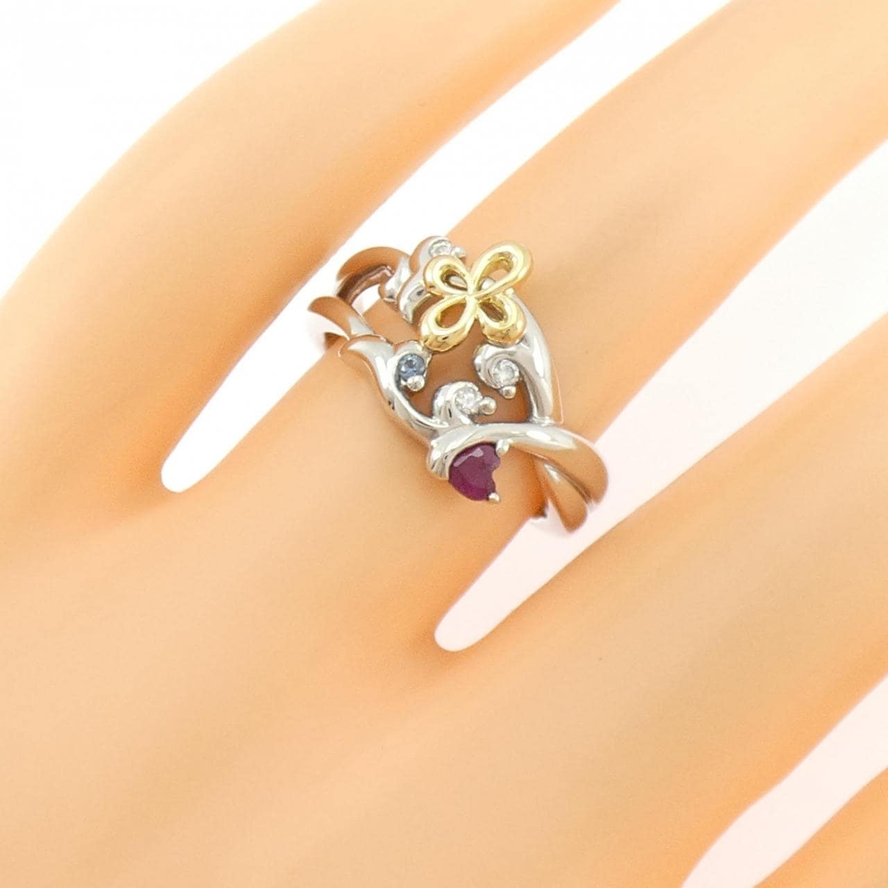 K18YG/PT900 カラーストーン リング