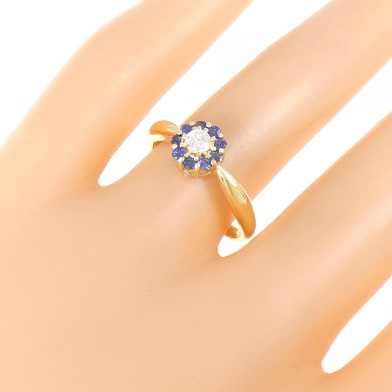K18YG花卉蓝宝石戒指0.24CT
