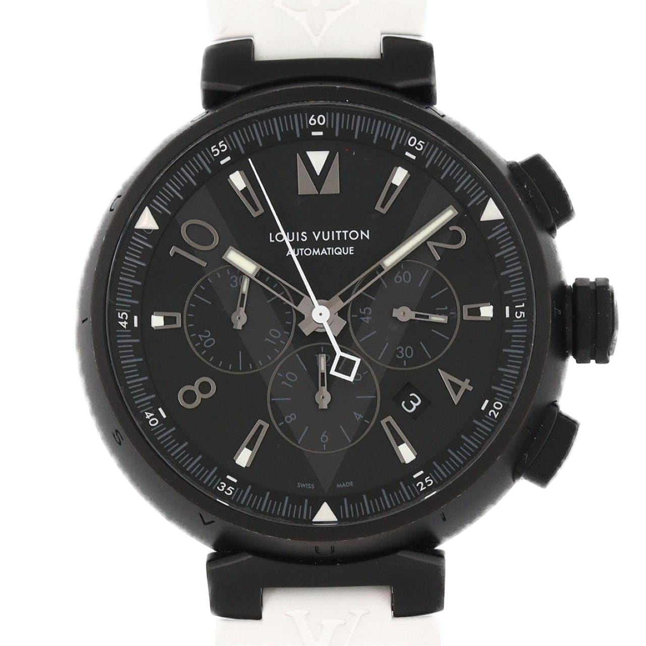 【ノーメンテナンス還元価格】ルイヴィトン タンブールオールブラッククロノグラフ Q1A62 SS 自動巻