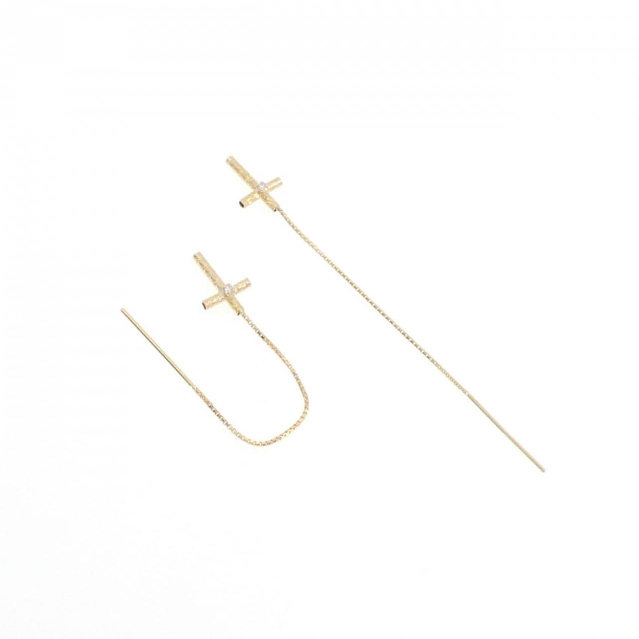 K18YG クロス ダイヤモンド ピアス