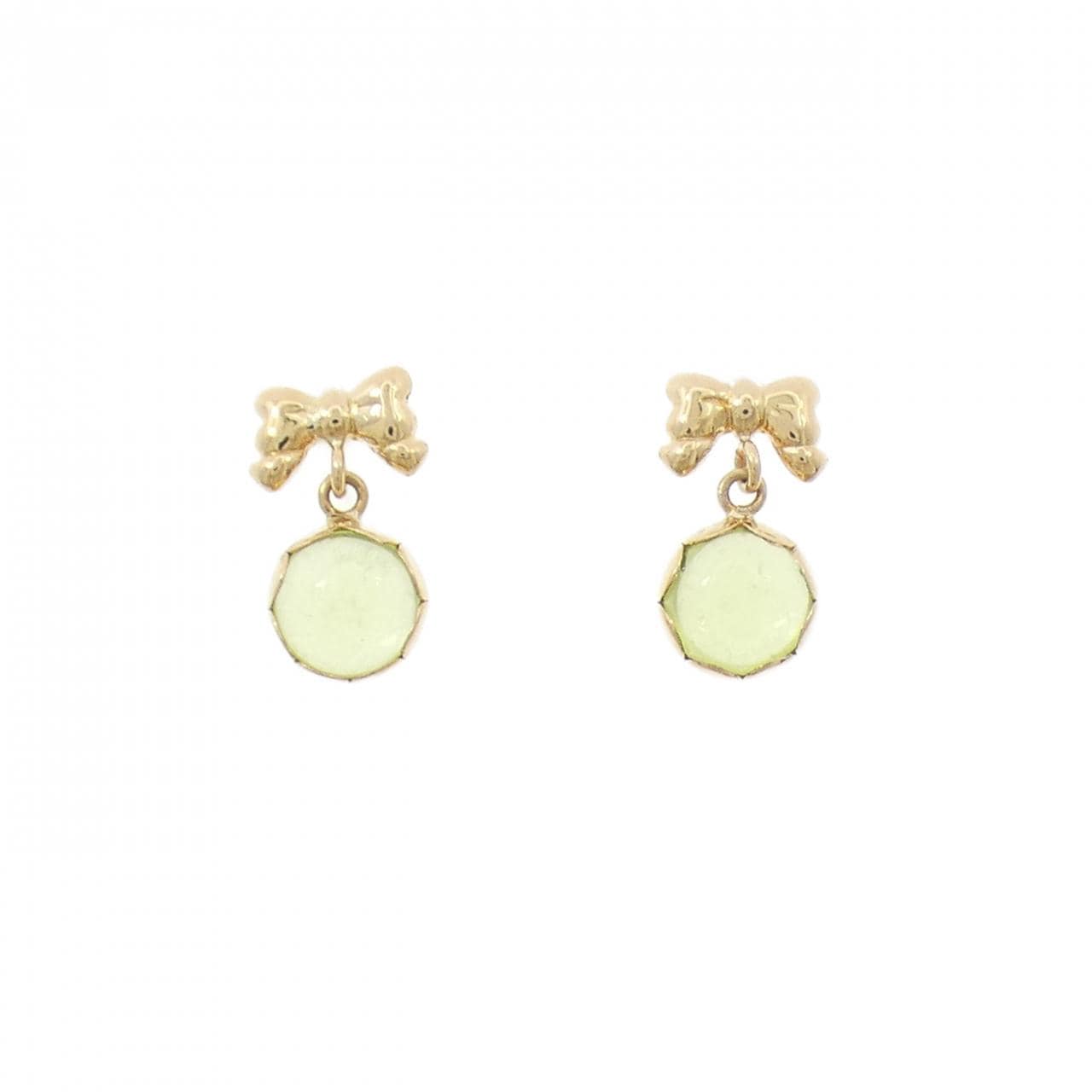 K18YG リボン ペリドット ピアス