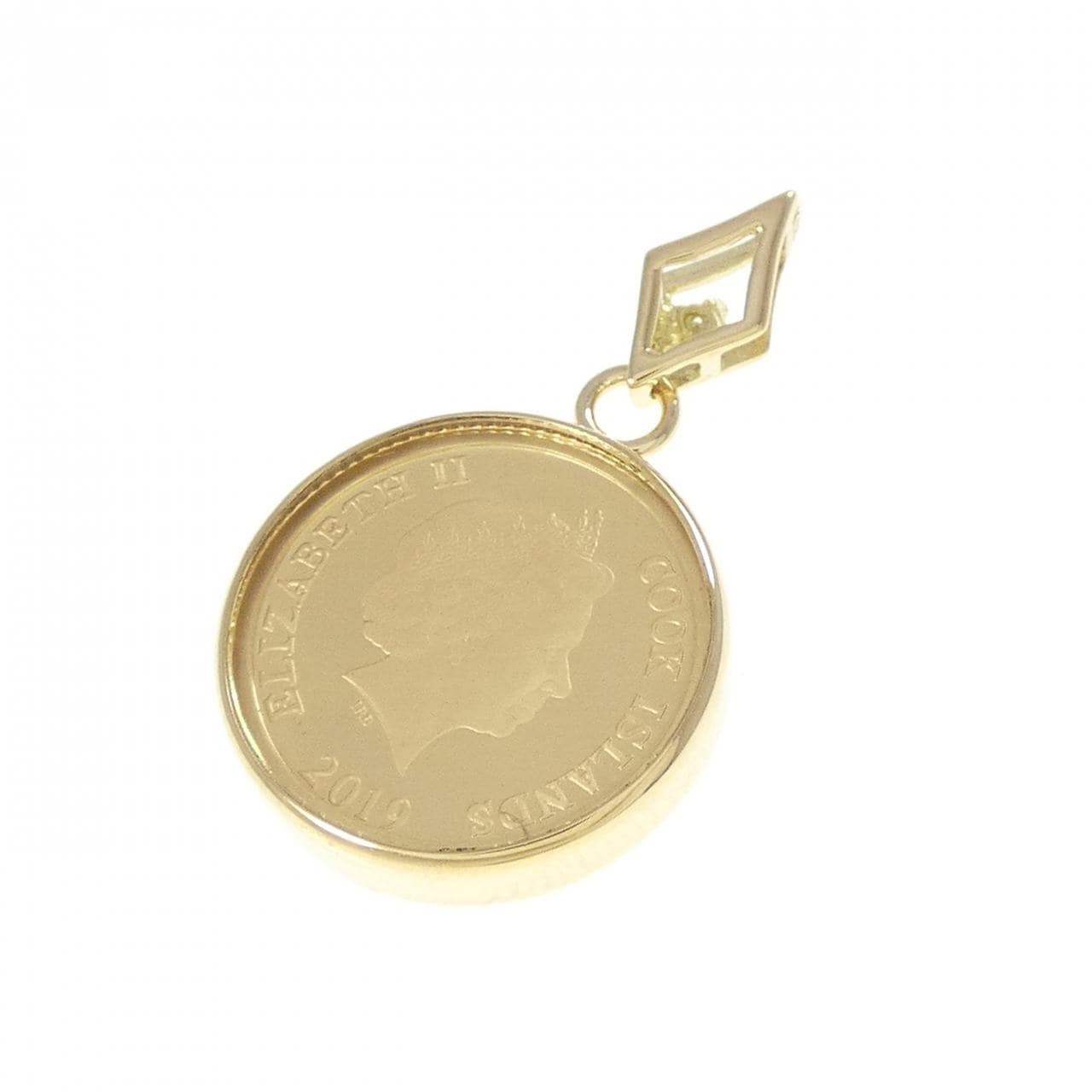 K18YG(枠) ダイヤモンド コイン ペンダント 0.008CT