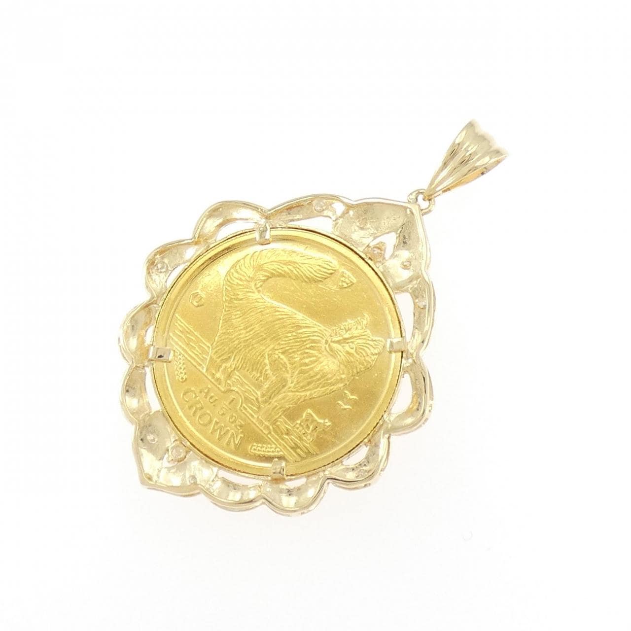 K18YG(枠) ダイヤモンド コイン ペンダント 0.08CT