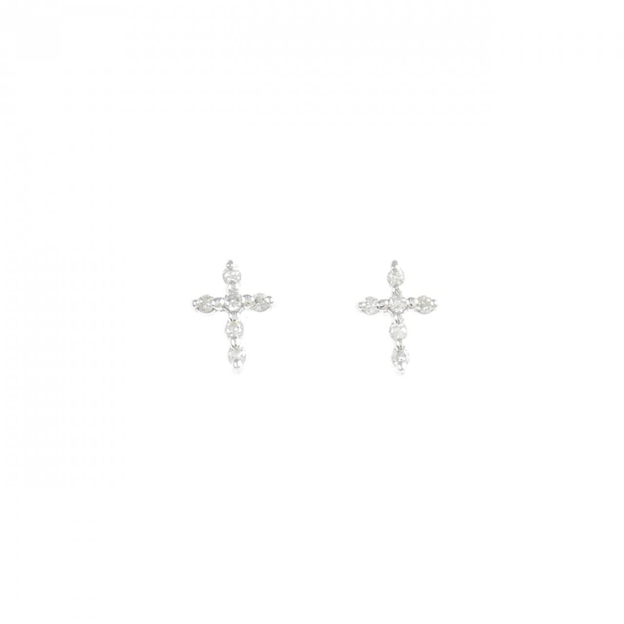 K14WG クロス ダイヤモンド ピアス 0.06CT